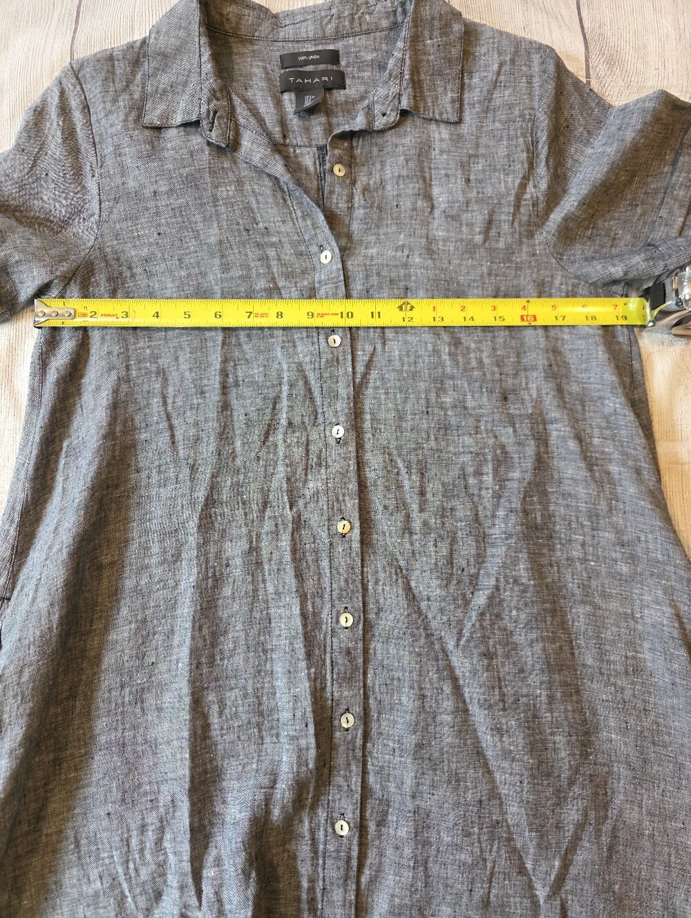 Tahari Size Large 100% Linen Short Sleeve Button Down Shirt Dress Pockets Casual - Picture 9 of 10